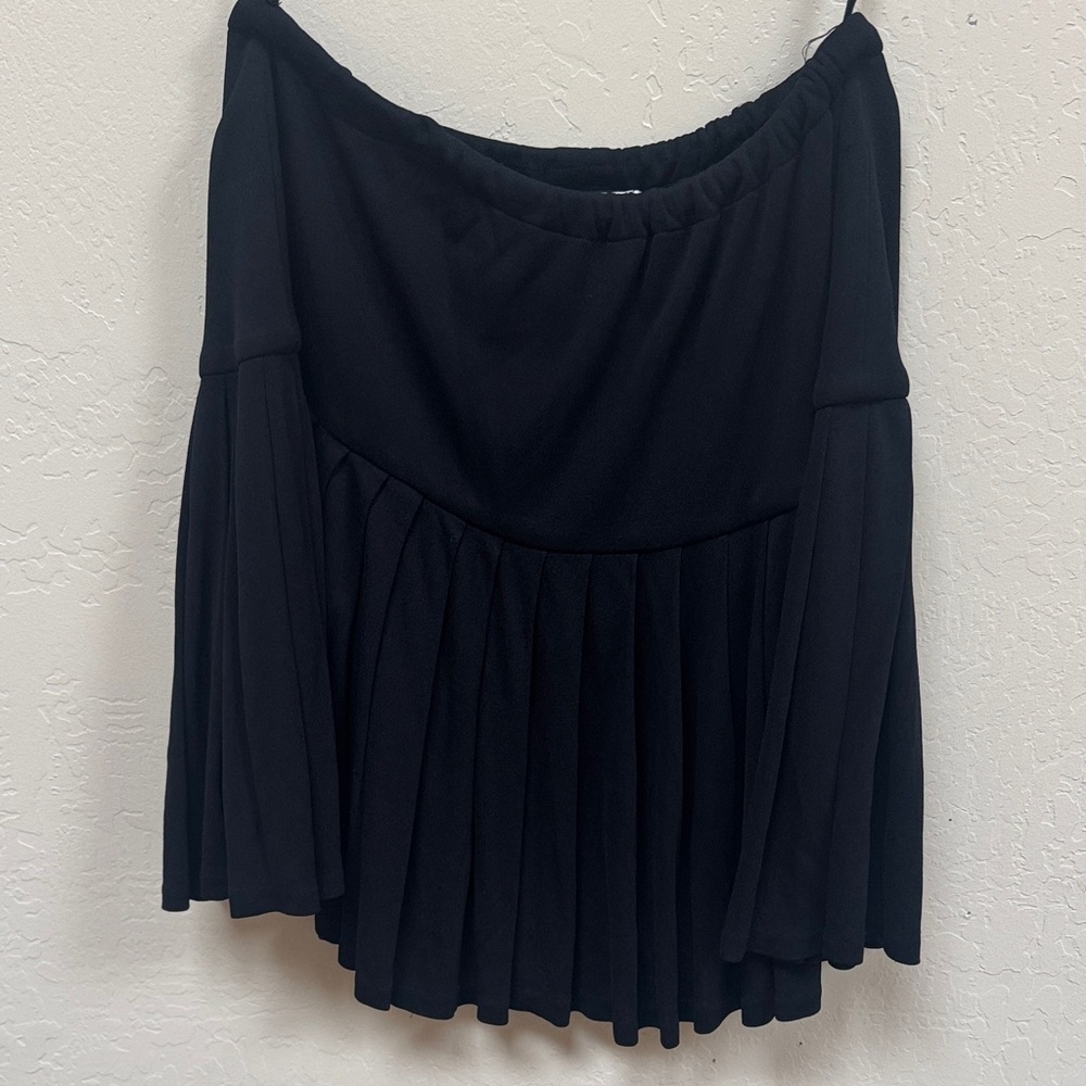 Chic Black Drapey Rayon-Knit A-Line Skirt